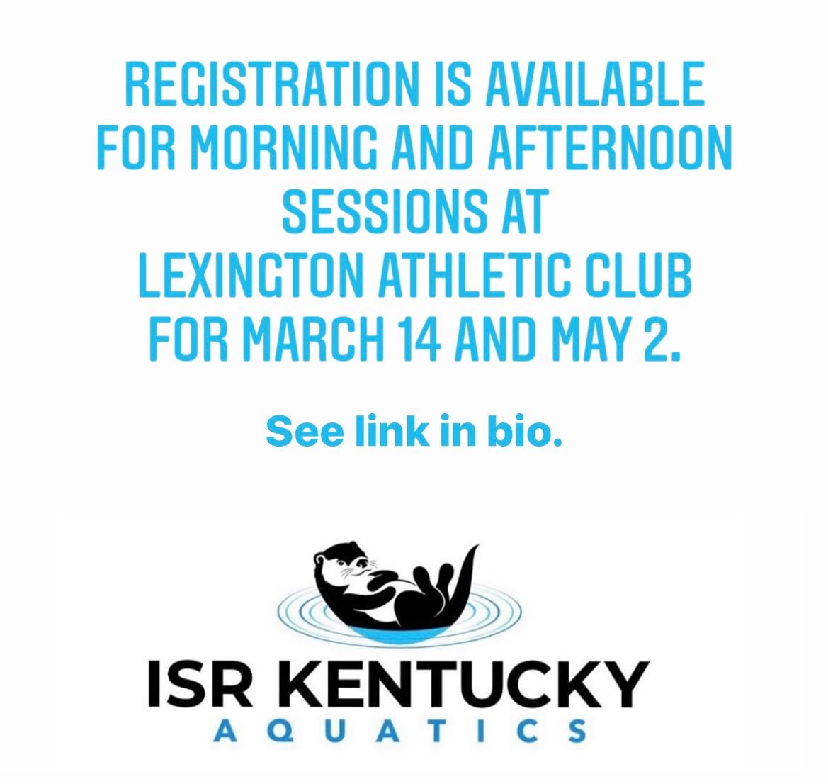 Registration is OPEN for both morning and afternoon sessions at Lexington Athletic Club for March 14 and May 2.

These spring sessions always fill very quickly so sign-up today! Summer will thankfully be here before we know it and you’ll want your little one to feel confident in the water. 

Sign-up today! See link in bio to visit our website!